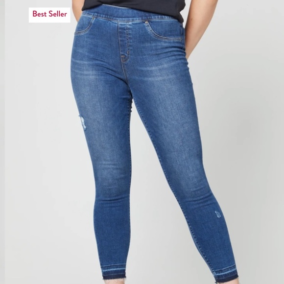 Spanx Pull On Denim Jeggings Distressed Frayed Hem Casual Jeans - Picture 15 of 15